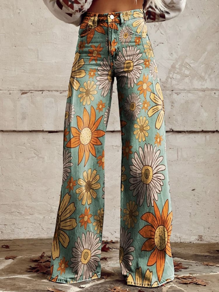 Scarlett™ - Pantalons Amples à Motif Floral Rétro