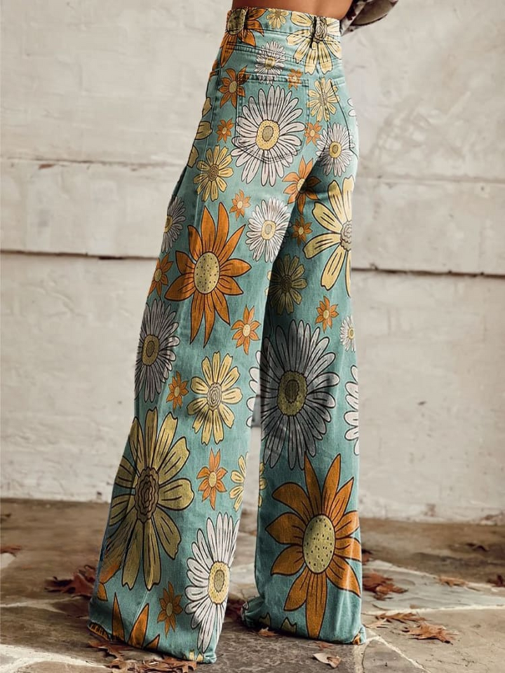 Scarlett™ - Pantalons Amples à Motif Floral Rétro