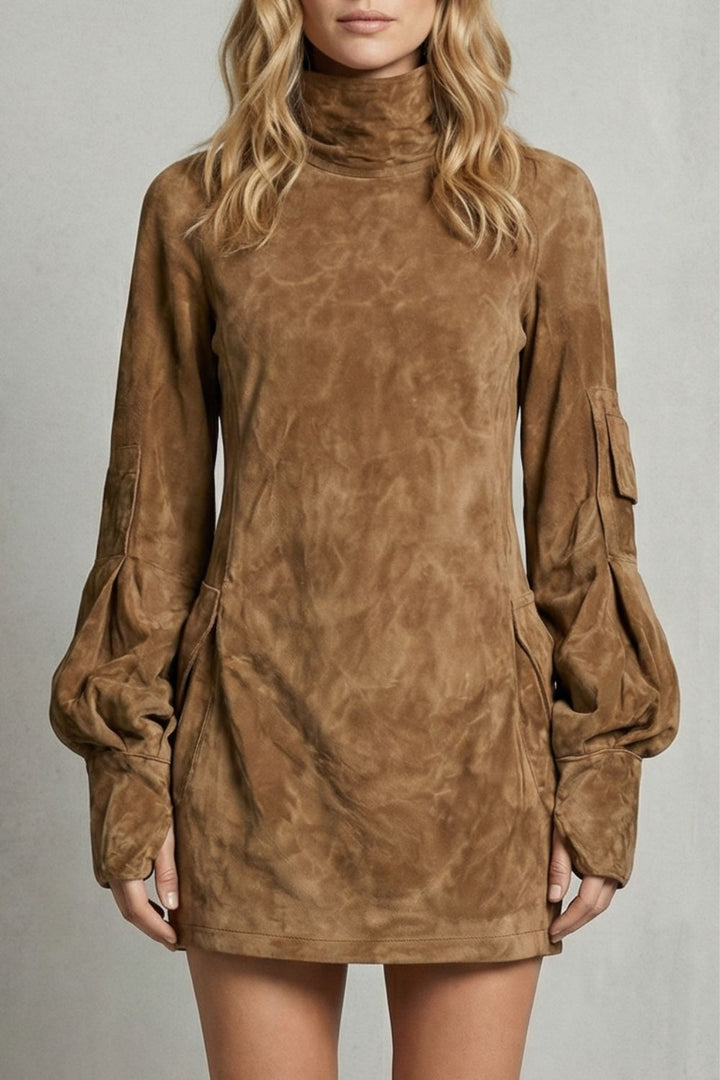 Marcella – Robe mini à col montant et effet daim