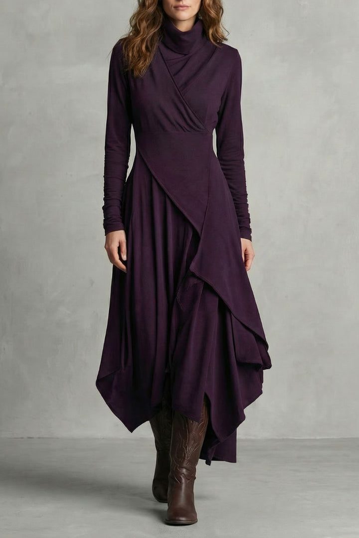 Sorellia – Robe midi asymétrique à col montant