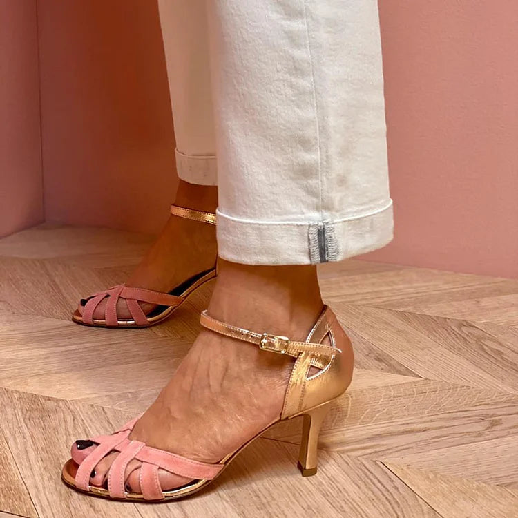 Serena | Sandales à Talons Moyens Pêche avec Brides