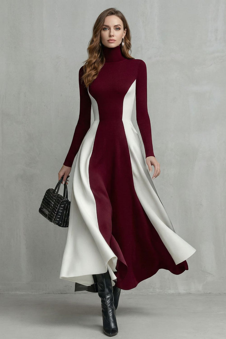 Mariveille – Robe à col roulé structurée et contrastée