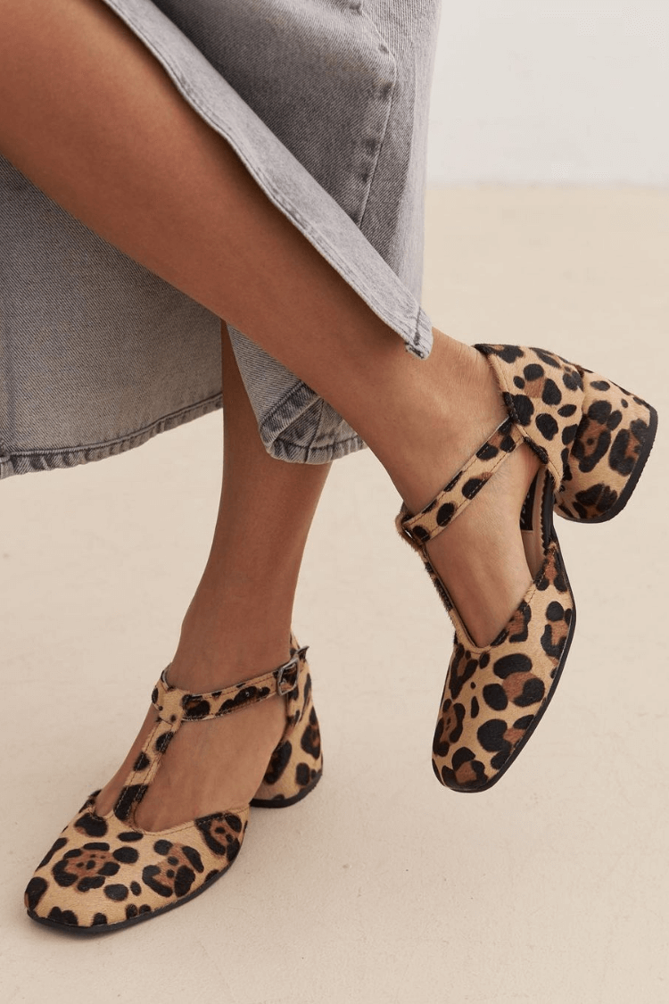 Gianna | T-Strap Léopard avec Talons Blocs
