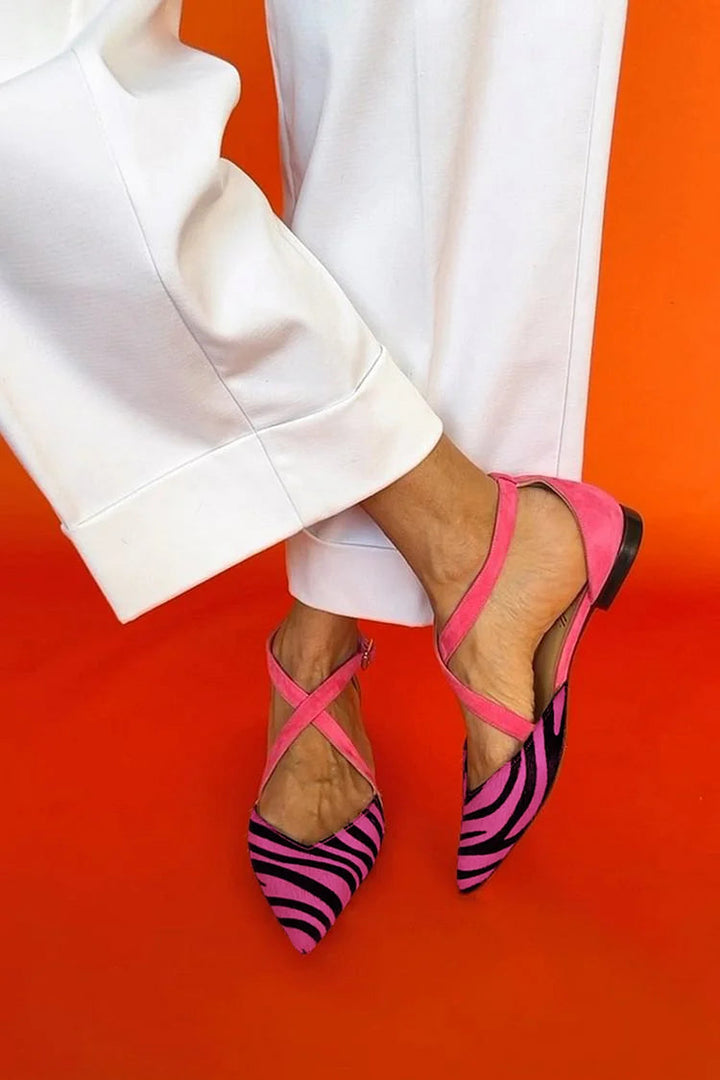 Alana | Ballerines à lanières croisées motif zèbre