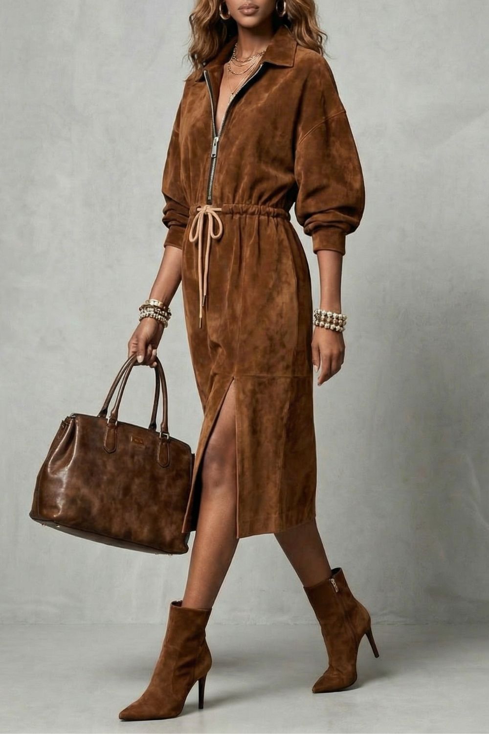 Zanetta – Robe midi avec fermeture éclair et cordon de serrage à la taille