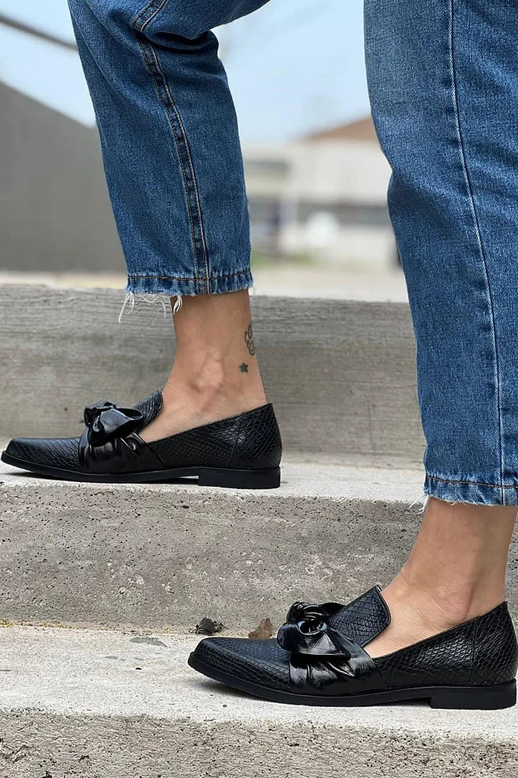 Géorgie | Mocassins Noirs avec Nœud Éclatant
