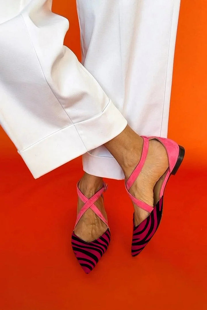 Alana | Ballerines à lanières croisées motif zèbre