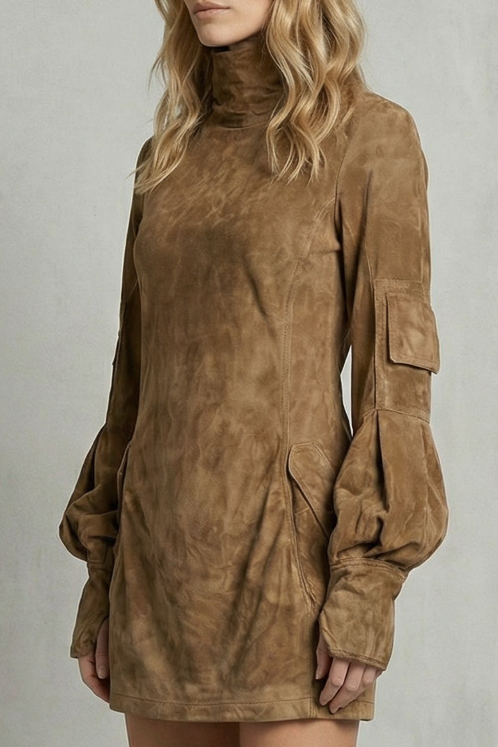 Marcella – Robe mini à col montant et effet daim