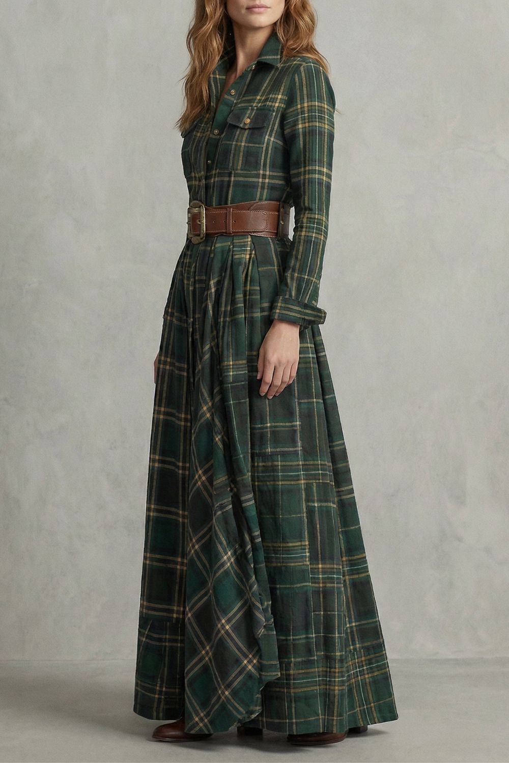 Velerine – Robe chemise longue à carreaux Hoogland Charme avec ceinture