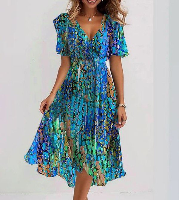 Saphir | Robe Midi Aérée en Bleu