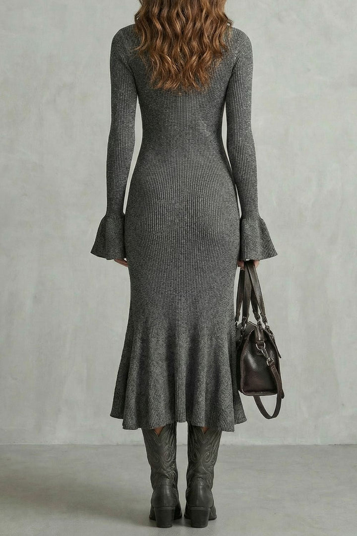 Veloria – Robe midi élégante à manches évasées et fermeture éclair