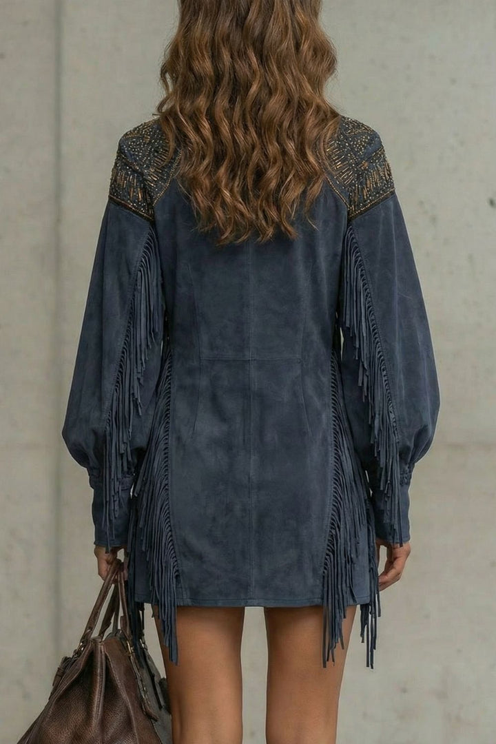 Calvetta – Robe tunique courte à franges brodées