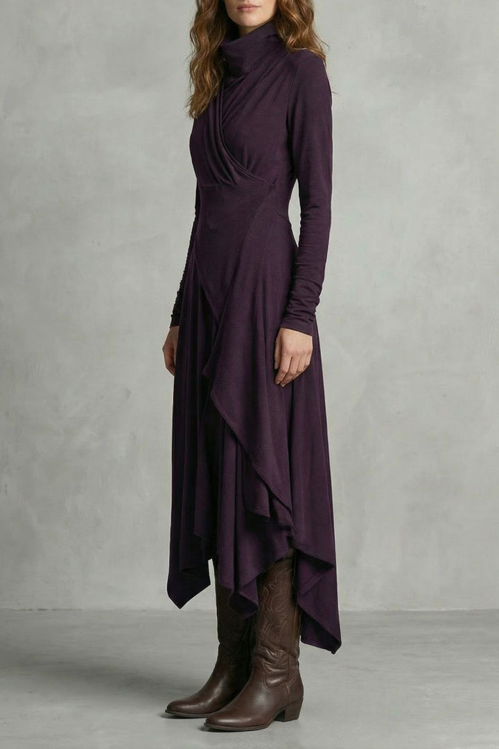 Sorellia – Robe midi asymétrique à col montant
