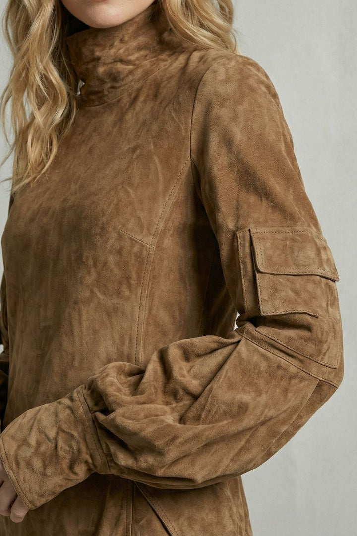 Marcella – Robe mini à col montant et effet daim