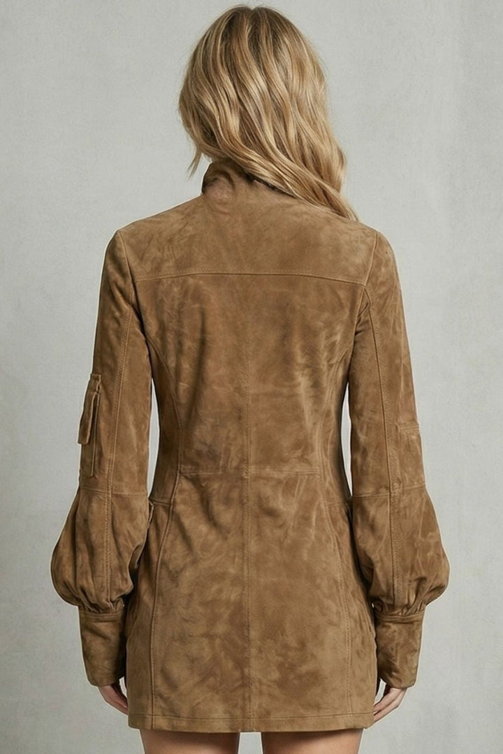 Marcella – Robe mini à col montant et effet daim