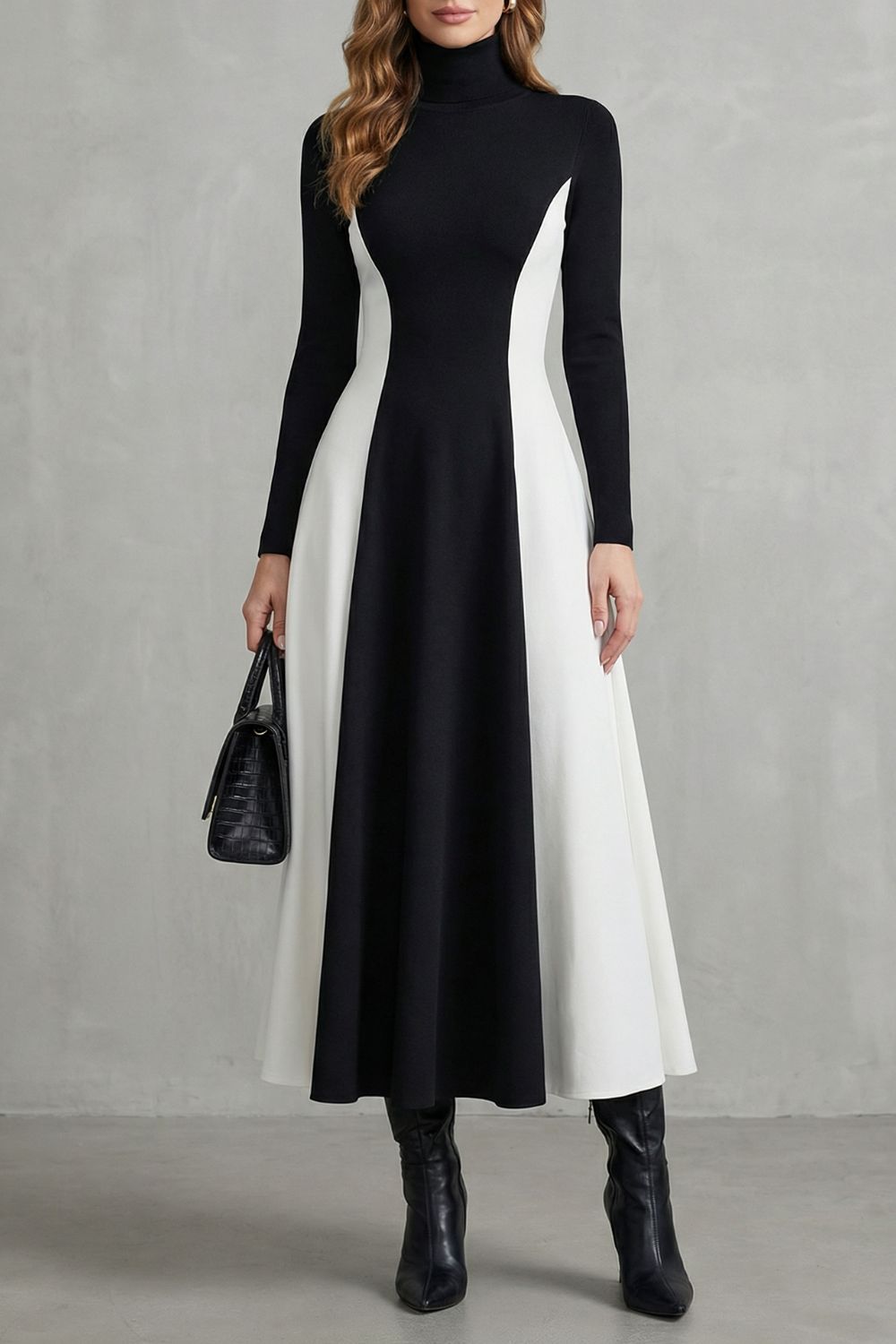 Mariveille – Robe à col roulé structurée et contrastée