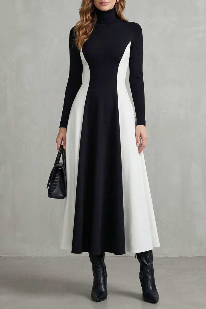 Mariveille – Robe à col roulé structurée et contrastée