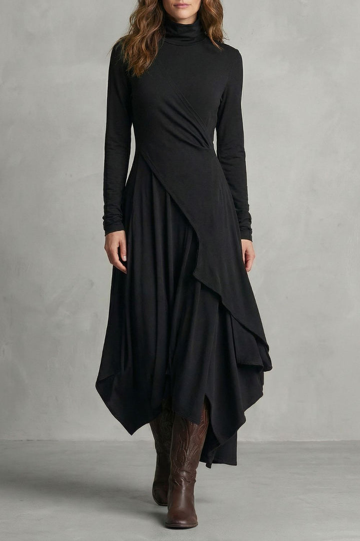 Sorellia – Robe midi asymétrique à col montant