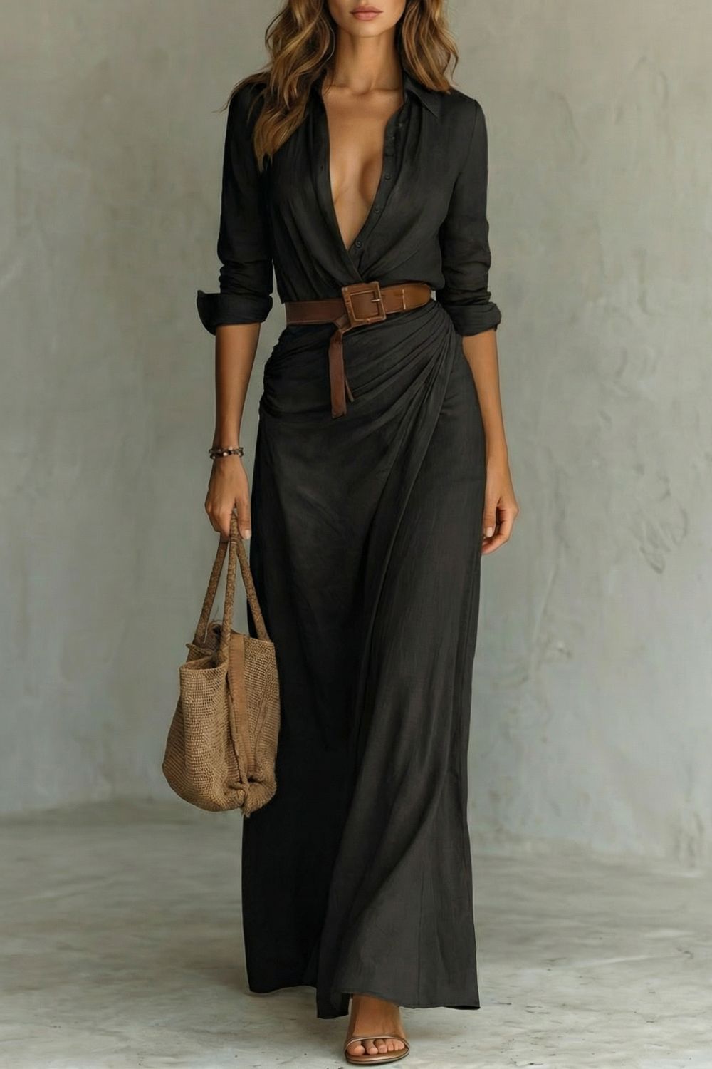 Azura – Robe portefeuille à boutons – Robe longue avec ceinture