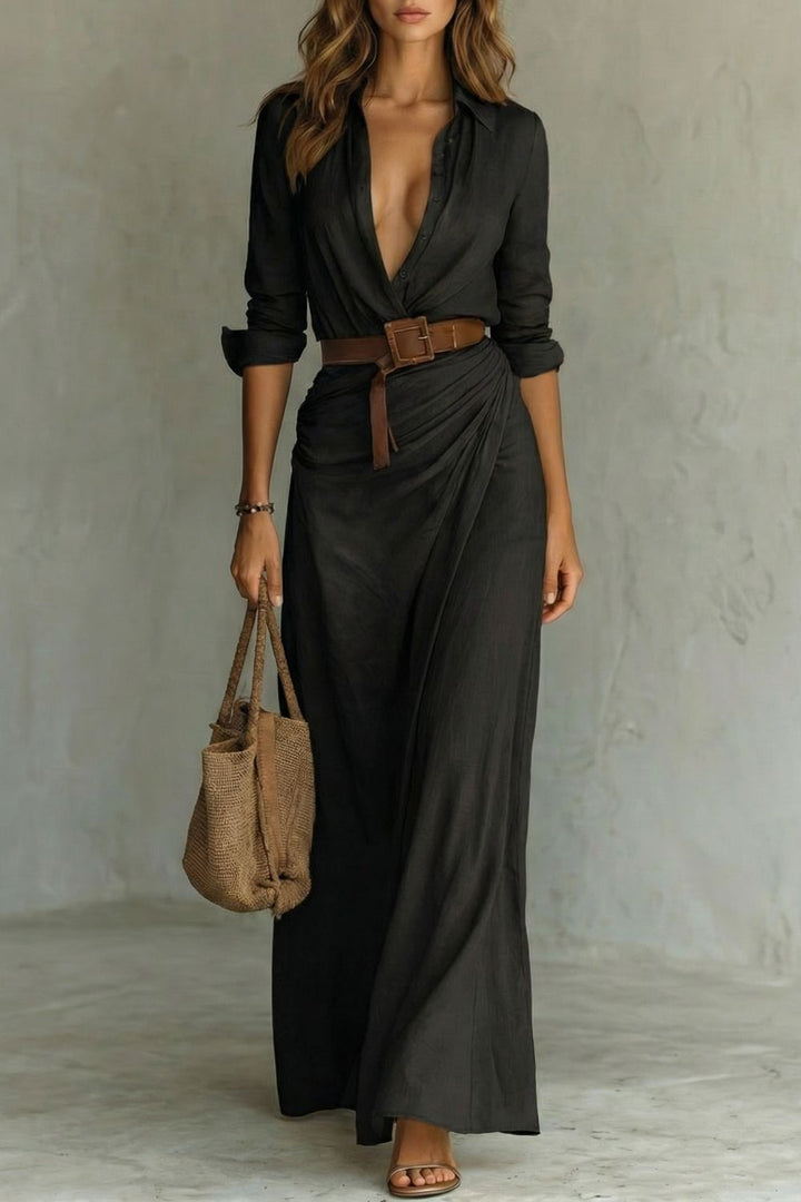 Azura – Robe portefeuille à boutons – Robe longue avec ceinture
