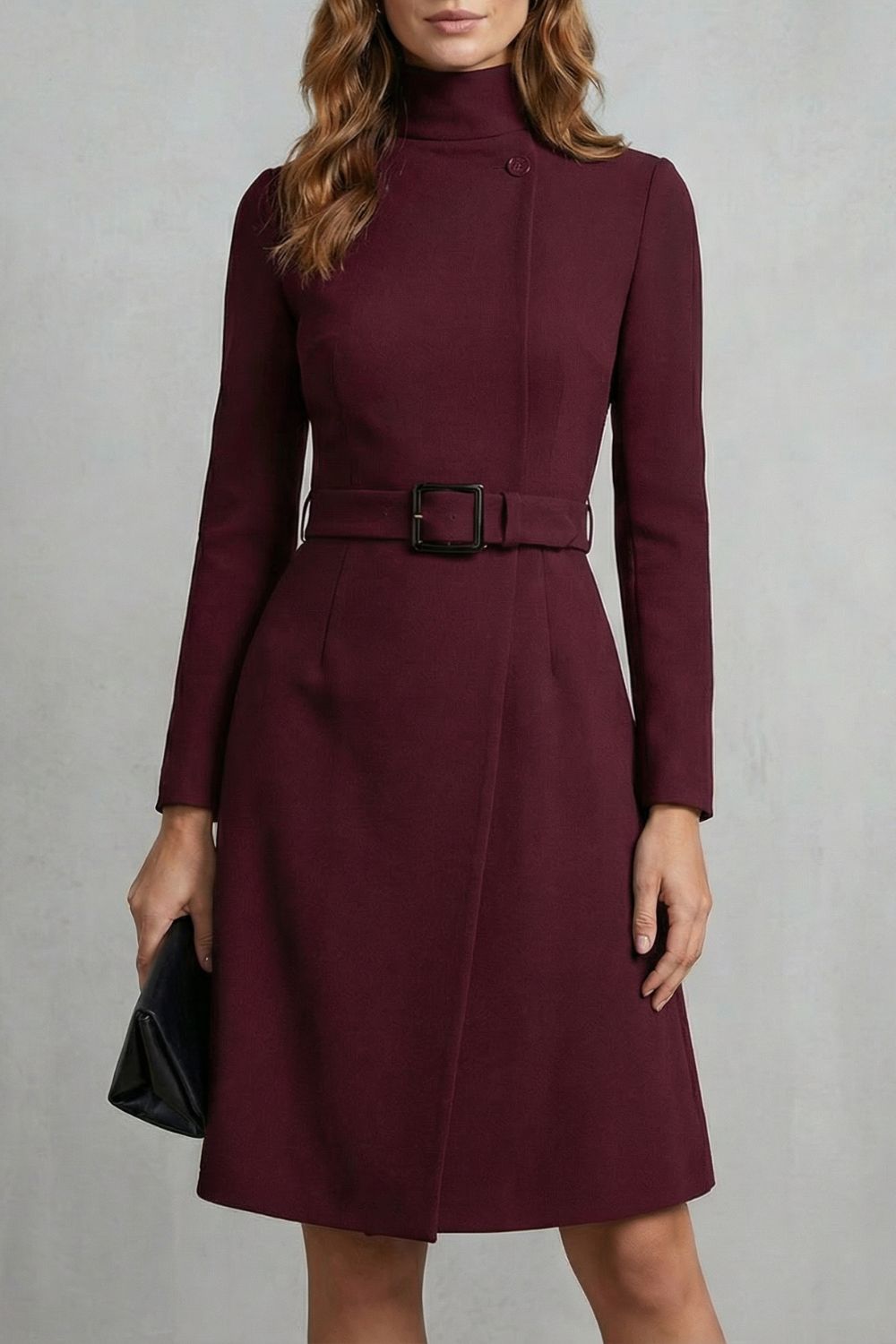 Nivara – Robe midi trapèze à ceinture asymétrique