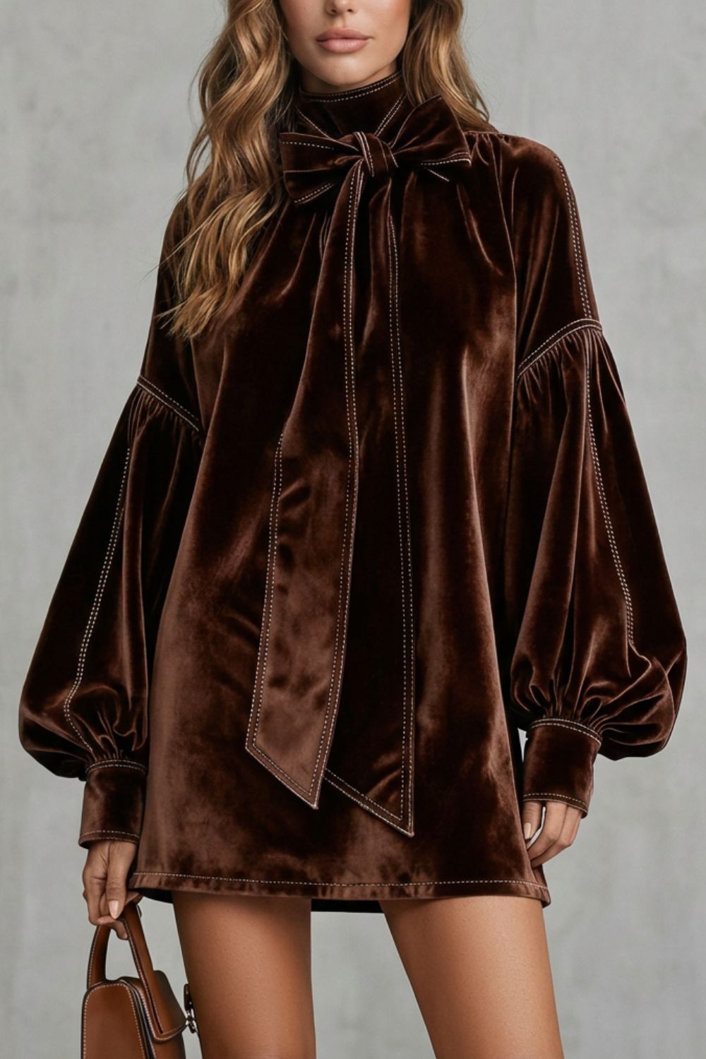 Velourine – Robe mini élégante à col nœud