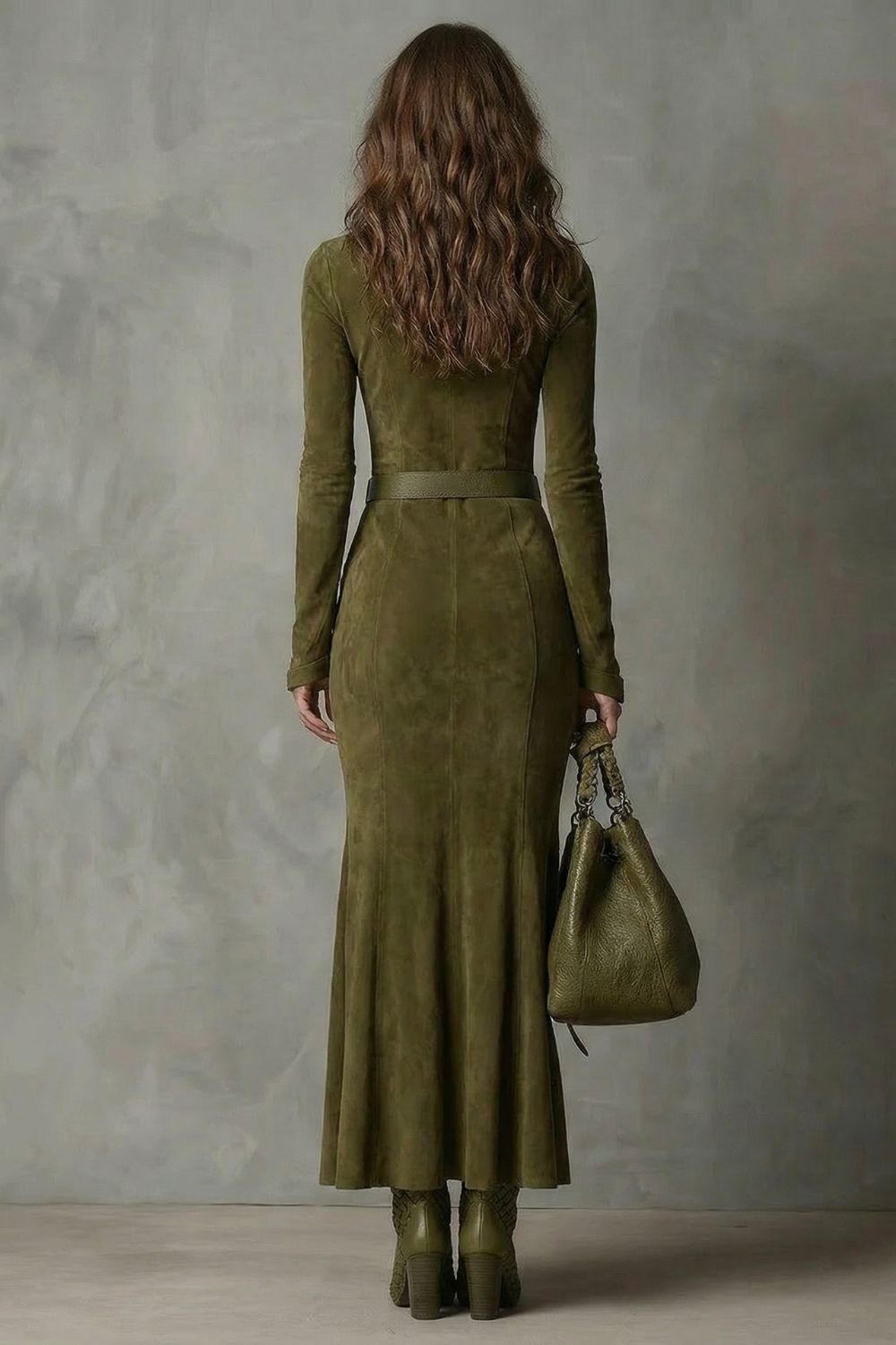 Raviona – Robe longue zippée en daim avec ceinture intégrée