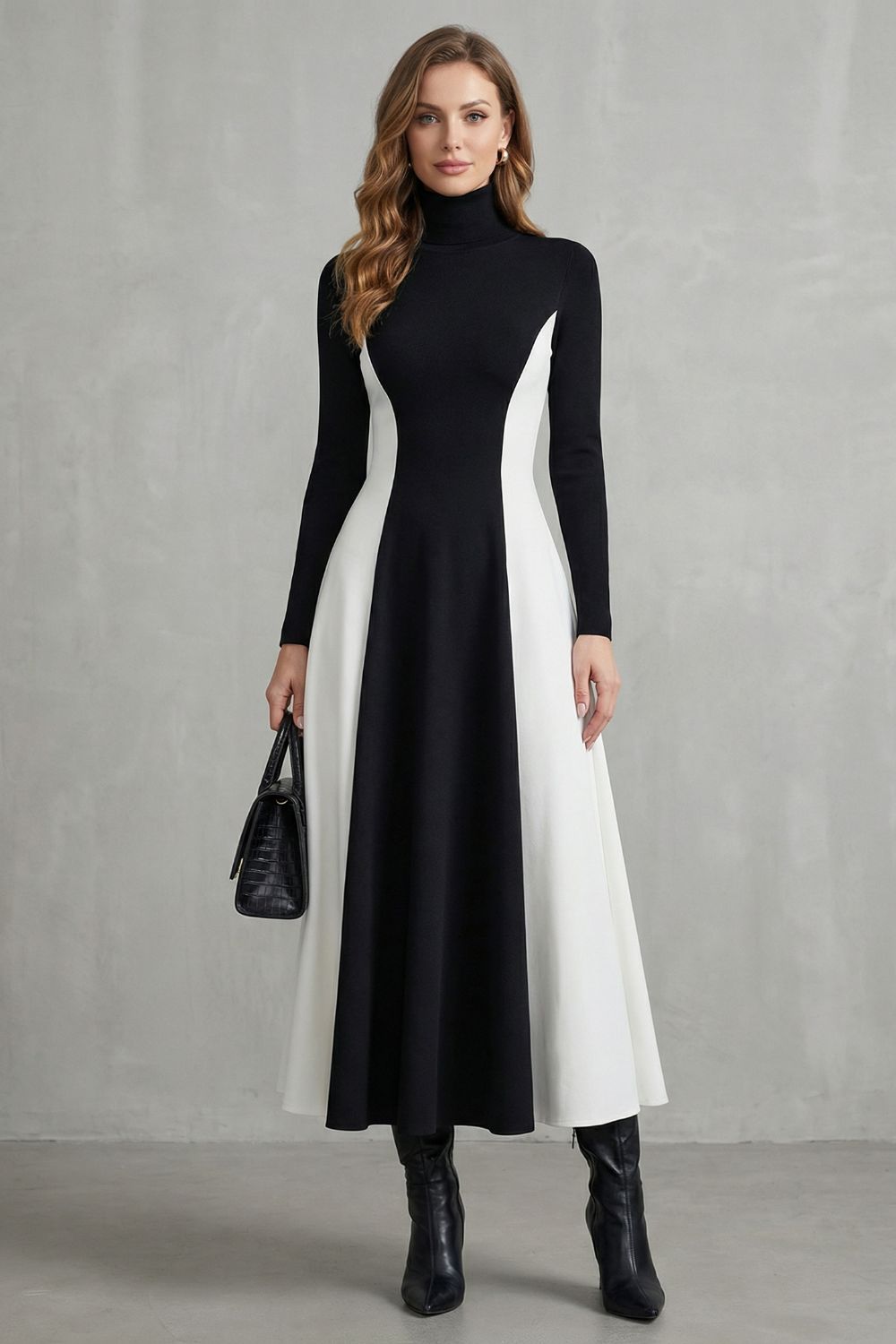 Mariveille – Robe à col roulé structurée et contrastée
