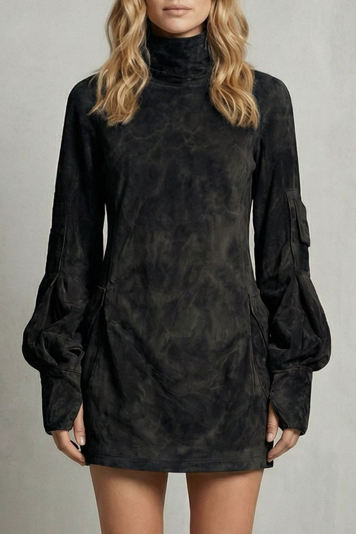 Marcella – Robe mini à col montant et effet daim
