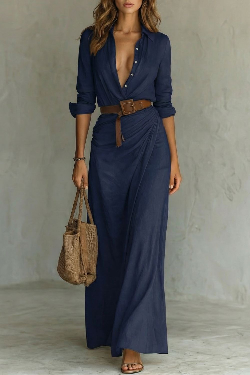 Azura – Robe portefeuille à boutons – Robe longue avec ceinture