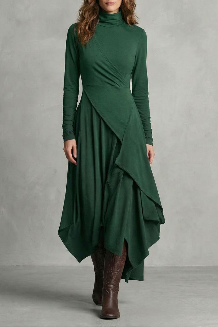 Sorellia – Robe midi asymétrique à col montant