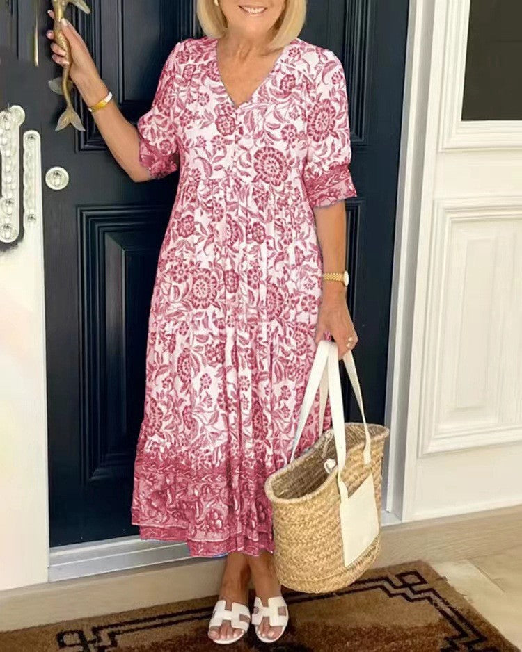 Keisha | Élégante Robe Fleurie à Décolleté en V