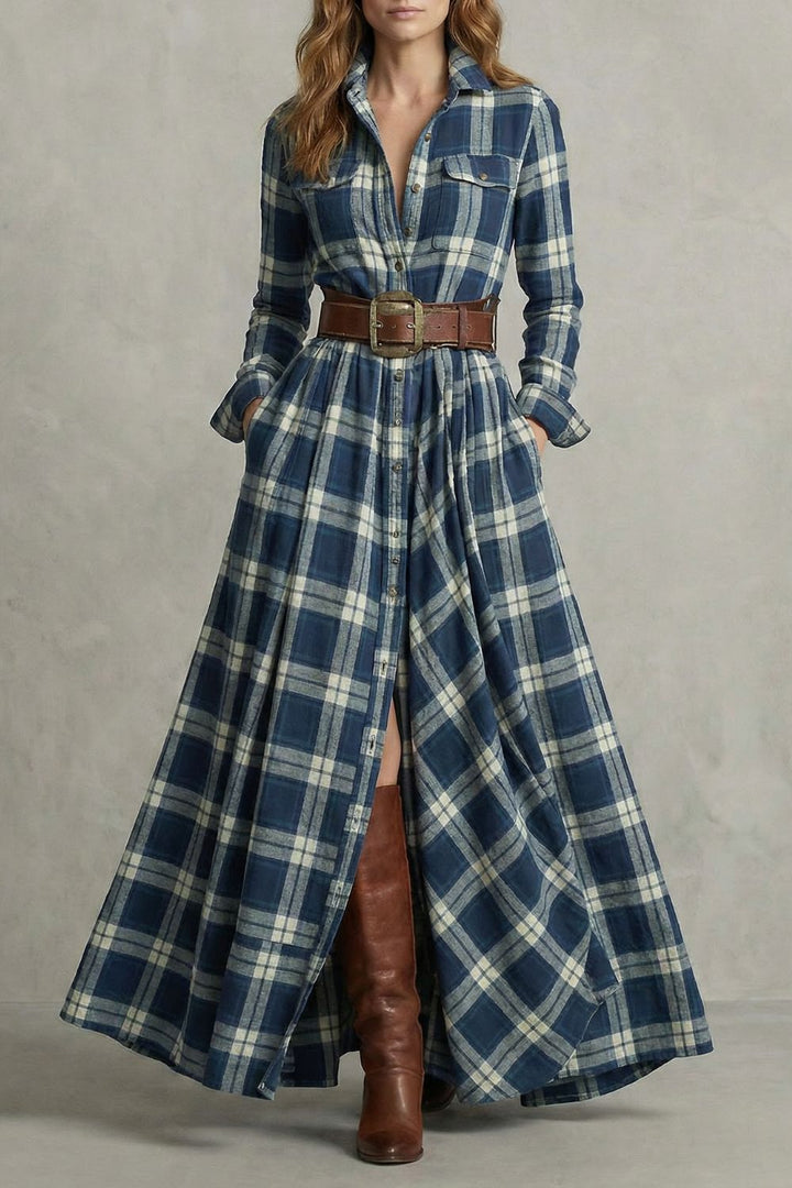 Velerine – Robe chemise longue à carreaux Hoogland Charme avec ceinture