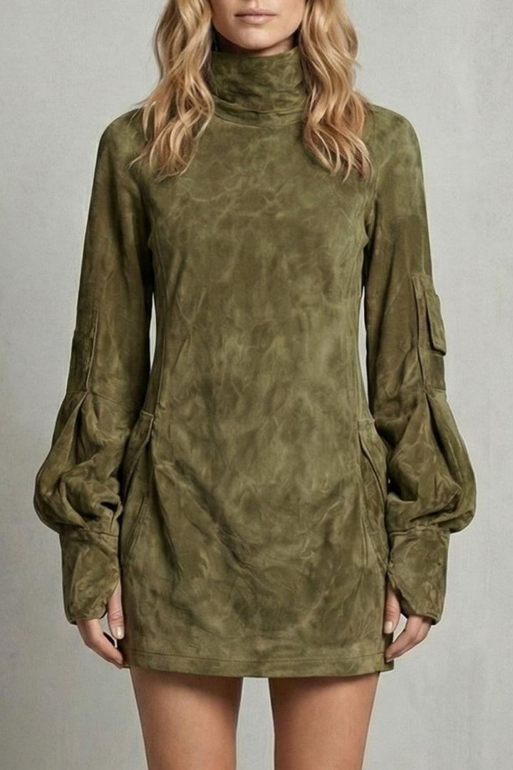 Marcella – Robe mini à col montant et effet daim