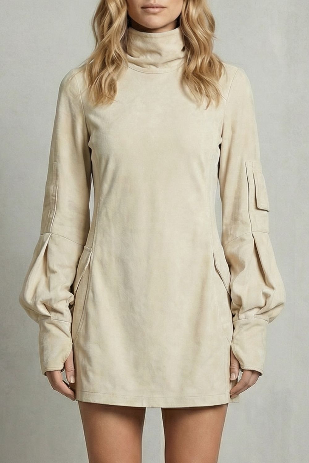 Marcella – Robe mini à col montant et effet daim