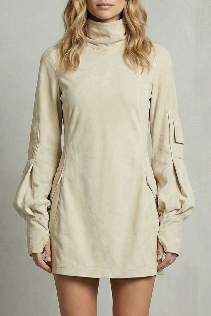 Marcella – Robe mini à col montant et effet daim