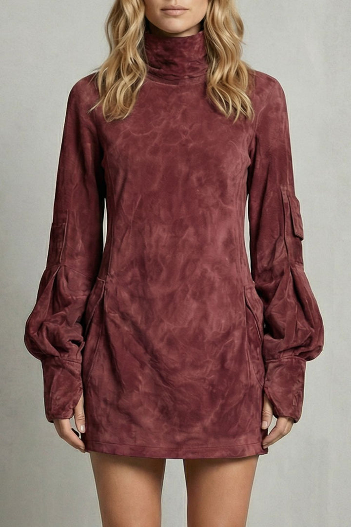 Marcella – Robe mini à col montant et effet daim