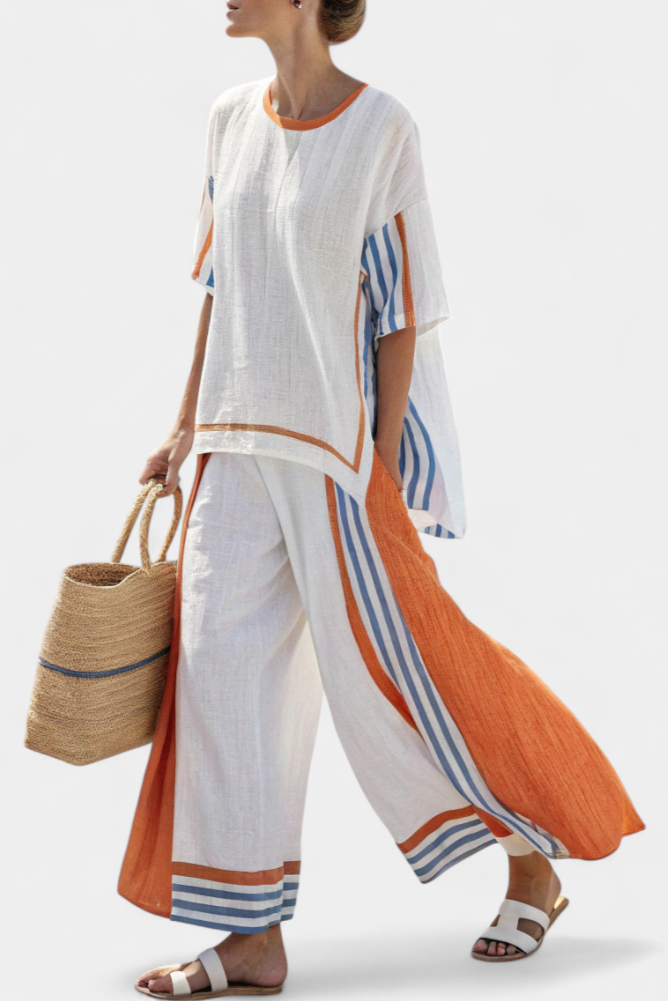 Marina | Ensemble élégant en lin rayé