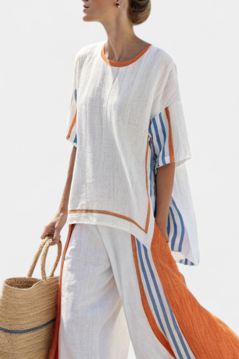 Marina | Ensemble élégant en lin rayé