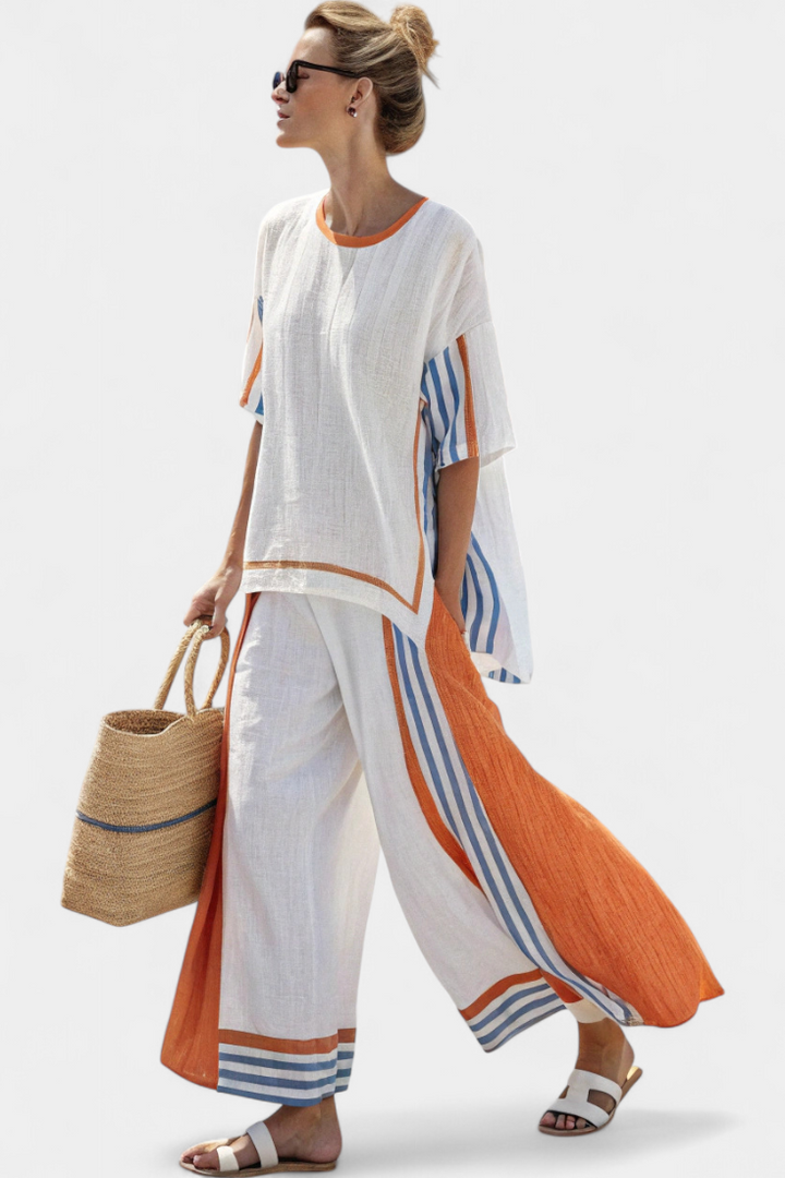 Marina | Ensemble élégant en lin rayé