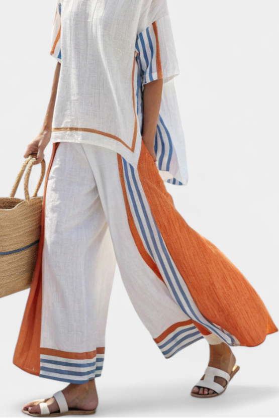 Marina | Ensemble élégant en lin rayé