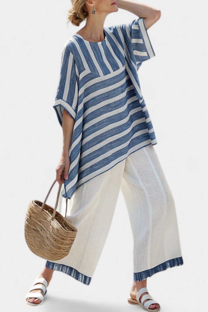 Corvelle | Ensemble en lin à rayures bleues