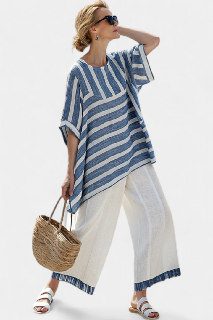 Corvelle | Ensemble en lin à rayures bleues