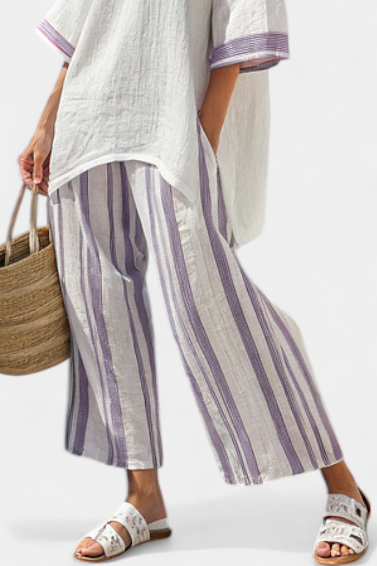 Mia | Ensemble en lin à rayures lilas