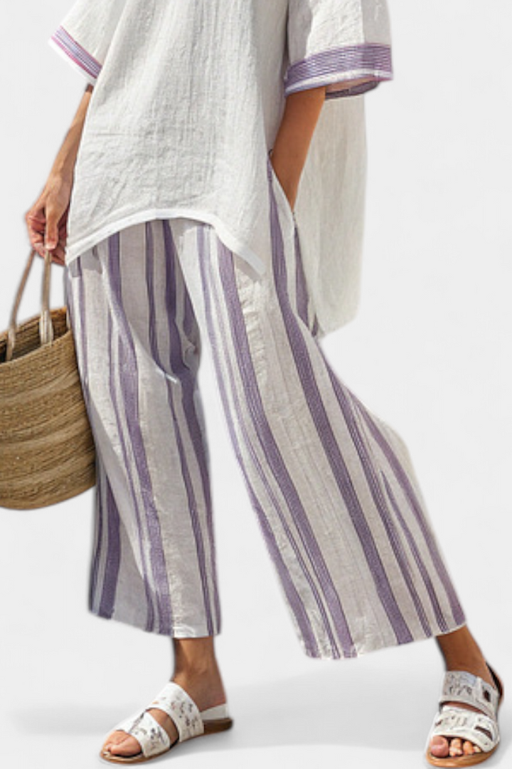 Mia | Ensemble en lin à rayures lilas