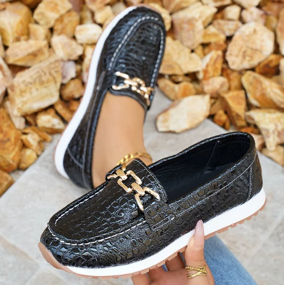 Emmy – Mocassins en Cuir Noir Croco