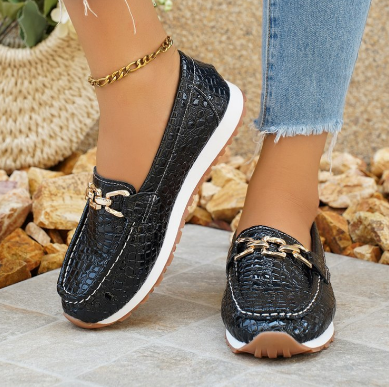 Emmy – Mocassins en Cuir Noir Croco