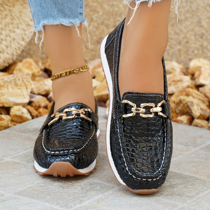 Emmy – Mocassins en Cuir Noir Croco