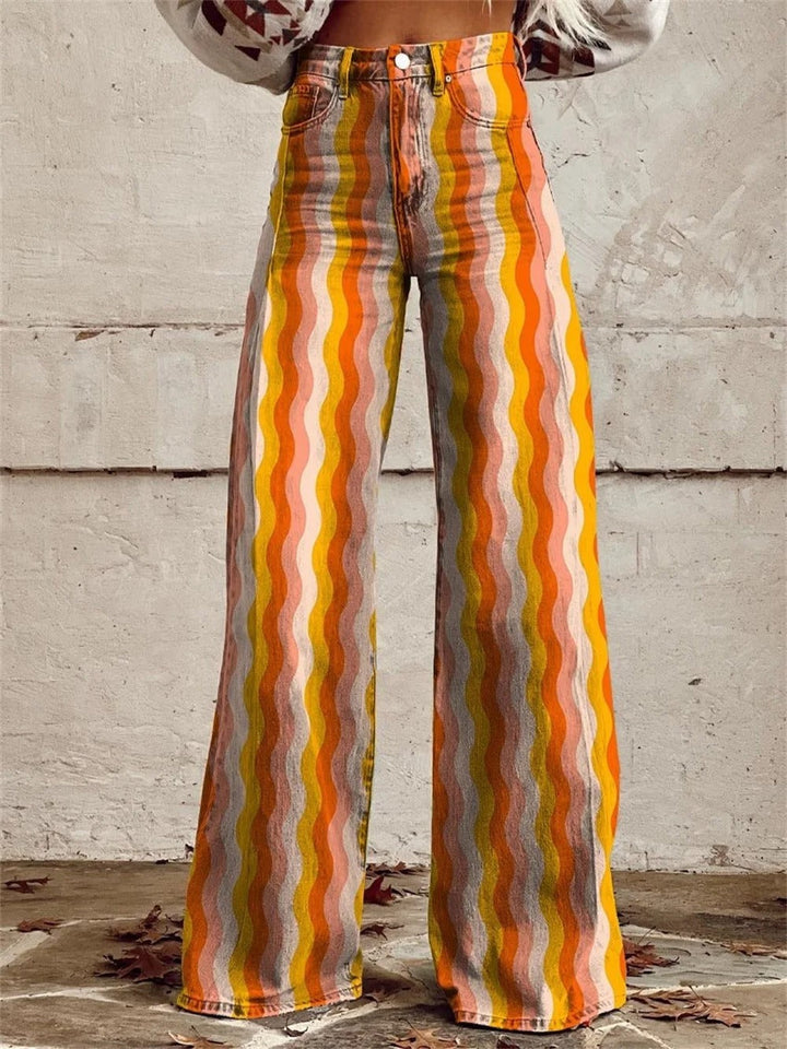 Lily™ - Élégant Pantalon Large à Rayures Multicolores