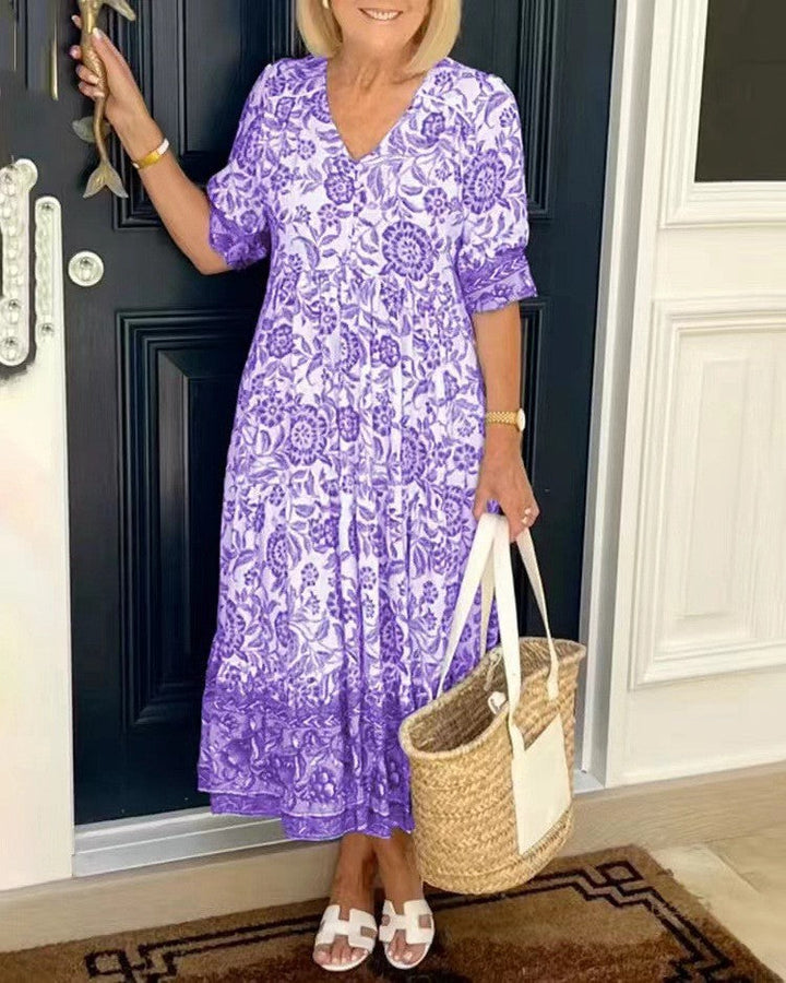 Keisha | Élégante Robe Fleurie à Décolleté en V